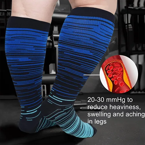 Miniatura 4 de 3 calcetines de compresión de talla grande, pantorrilla extra ancha para mujeres y hombres, talla grande, hasta la rodilla, 20-30 mmhg, circulación