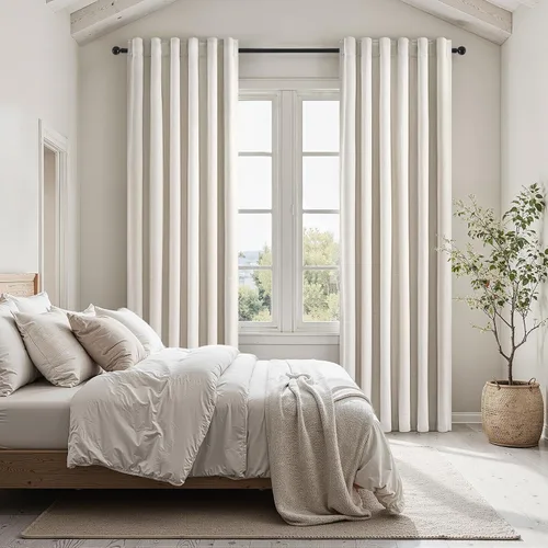 Miniatura 72 de Topfinel Cortinas opacas, blanco beige, 2 paneles, ventanas pequeñas, textura, mezcla de lino, bohemia, abedul, rural, gancho, bolsillo trasero
