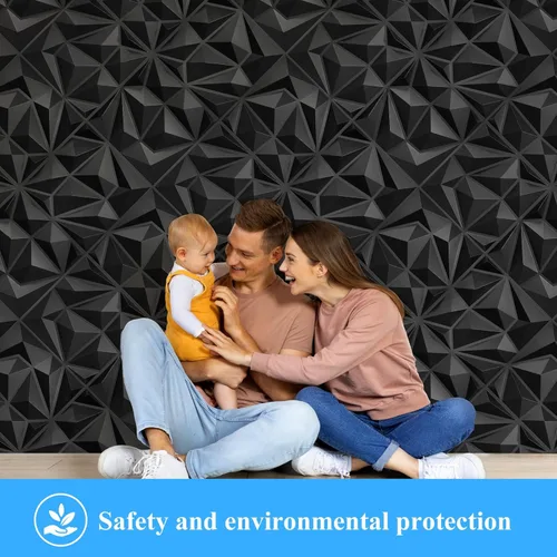 Miniatura 6 de Paquete de 33 paneles decorativos 3D de pared para decoración de pared interior, 12 x 12 pulgadas, diseño de diamante negro para sala de estar