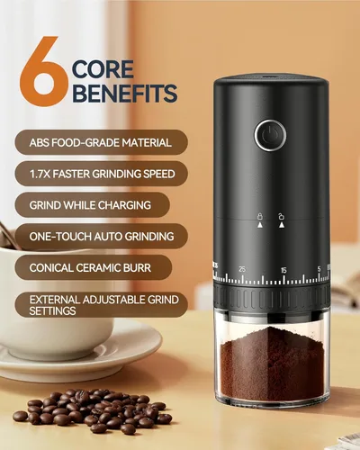 Miniatura 2 de CEVING Primer Molinillo de Café Recargable que Muele Mientras se Carga, Molienda 1.7X Más Rápida con 38 Configuraciones Ajustables Externas, Fresas