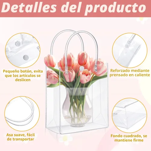 Miniatura 4 de LEIFIDE 50 bolsas de regalo de plástico transparente con asas, bolsas de mano de PVC reutilizables y transparentes para dulces, escuela, fiesta