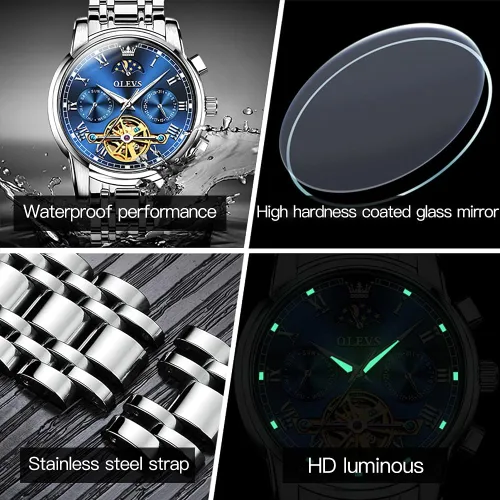 Miniatura 75 de OLEVS Relojes automáticos para hombre, esqueleto mecánico, de lujo, a la moda, reloj de pulsera luminoso impermeable