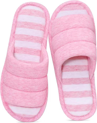 Miniatura 9 de Shevalues Pantuflas con punta abierta para mujer y hombre, de algodón suave, para interior, con espuma viscoelástica, fáciles de poner, pantuflas