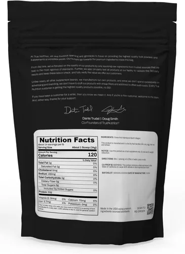 Miniatura 2 de True Nutrition Polvo de colágeno hidrolizado, alimentado con pasto, carne de res criada en pasto, 1.13 oz de proteína de colágeno por porción