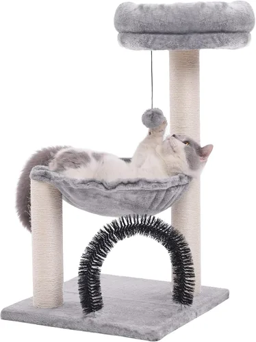 HOOPET Torre de árbol para gatos de interior, árbol para gatos de varios niveles de 27.8 pulgadas con postes rascadores, cesta de felpa y percha