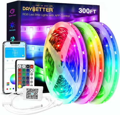 Miniatura 9 de DAYBETTER - Tira de luces LED inteligentes de 32.8 pies, kits de tira de luces LED RGB 2835 con control remoto de 24 teclas, tira de luces LED