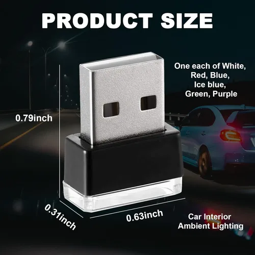 Miniatura 2 de Ziciner 6 PCS Lámpara de Ambiente Interior de Coche LED USB, Mini Luz Nocturna LED Portátil, Kit de Iluminación Ambiental de Maletero con Interfaz