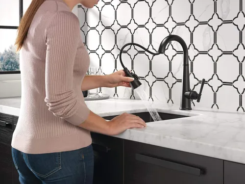 Miniatura 2 de Delta Faucet Emmeline - Grifo de barra negro mate con rociador extraíble, grifo de fregadero de barra negra de un solo agujero, grifos de barra