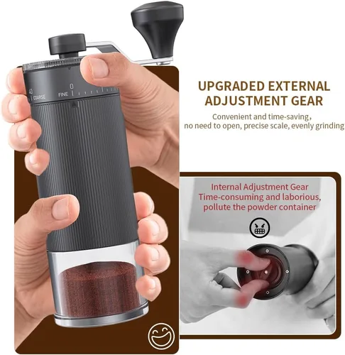 Miniatura 2 de Molinillo de café de mano, rebaba cónica para expreso, prensa francesa, vertido, doble rodamiento, capacidad de ajuste externo, 0.88 oz