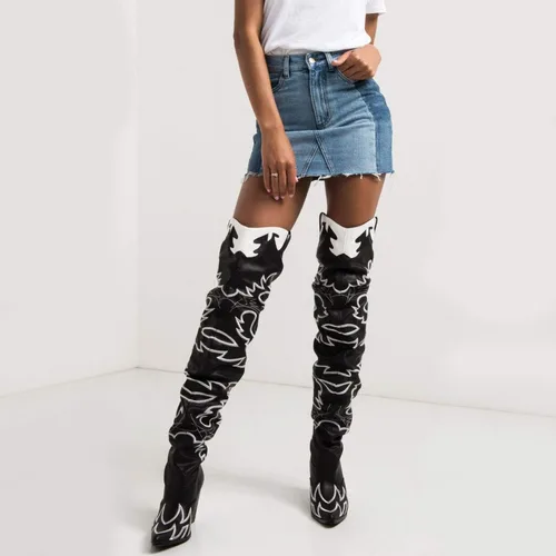 Miniatura 6 de Cape Robbin - Botas vaqueras para mujer Kelsey-21 botas vaqueras occidentales sobre la rodilla con tacones gruesos en bloque botas de vestir de moda