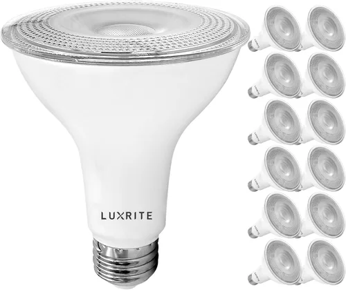 Miniatura 8 de LUXRITE PAR30 Bombilla LED de Inundación de Cuello Largo, Equivalente a 75W, 5 Colores Seleccionables 2700K-5000K, 850 Lúmenes, 10W, Bombilla LED