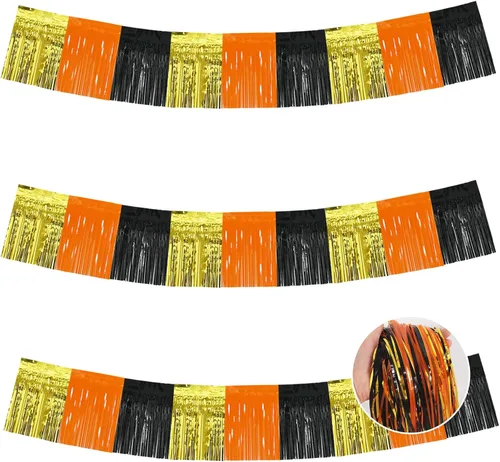 Miniatura 37 de BEISHIDA 3 Paquetes de Guirnalda de Flecos de Lámina Metálica Arcoíris Oscuro para Colgar en la Pared, Banderas de Oropiel para Halloween, Flotas