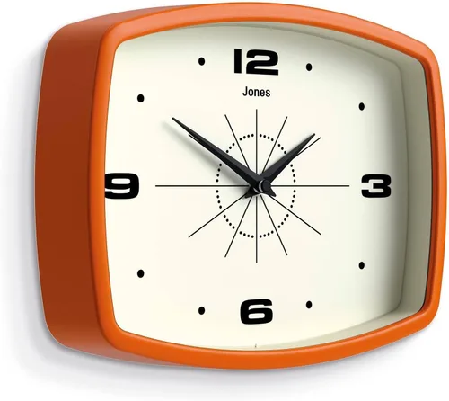 Miniatura 2 de JONES CLOCKS® Reloj de pared de película Reloj retro rectangular 10 pulgadas Naranja Aspecto de diseñador fresco de mediados de siglo