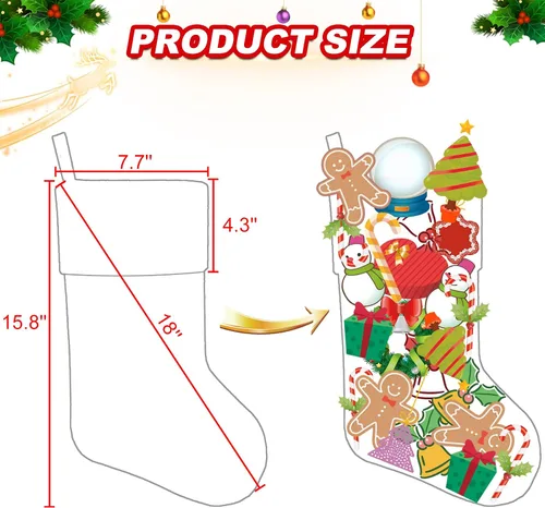 Miniatura 2 de Juego de 3, medias de Navidad personalizadas de 18 pulgadas con tecnología de bordado, diseños de Papá Noel, muñeco de nieve y renos para decoración