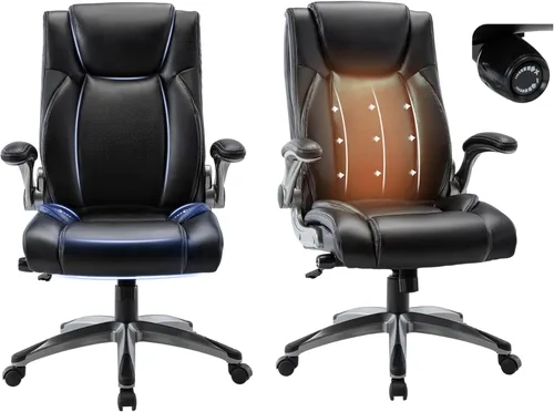 Miniatura 19 de Silla de oficina ejecutiva, silla ergonómica de escritorio para computadora, silla de cuero con respaldo alto con brazos abatibles acolchados, silla
