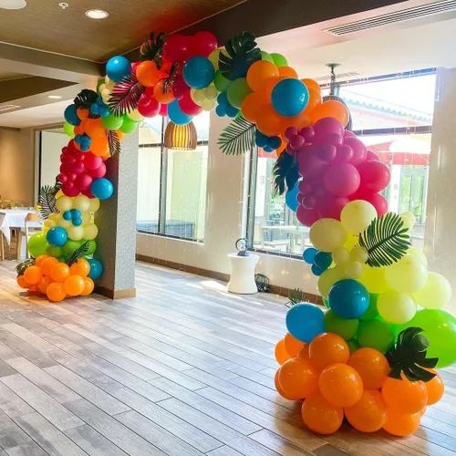 Miniatura 4 de HILAVO - Kit de globos tropicales, 60 globos hawaianos de 12", color rosa intenso, naranja, verde azulado, verde, dorado metálico, globos de látex