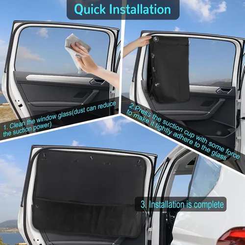 Miniatura 6 de Parasol para Ventana Lateral del Automóvil, 2 Piezas Parasol Opaco para Ventana del Automóvil para Privacidad del Bebé con Bolsillos de Red