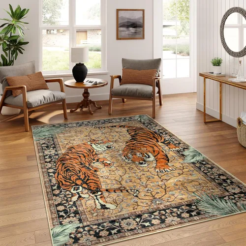 Miniatura 34 de Moynesa Alfombras Lavables de Tigre, Alfombras de Área de Entrada de 3x5, Alfombra Suave Vintage Antideslizante para Sala de Estar, Tapete