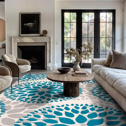 Miniatura 20 de Rugshop Alfombra con diseño moderno de círculos florales amarillos – Elegante, sin desprendimiento, de 2 x 3 pies, para sala de estar, dormitorio