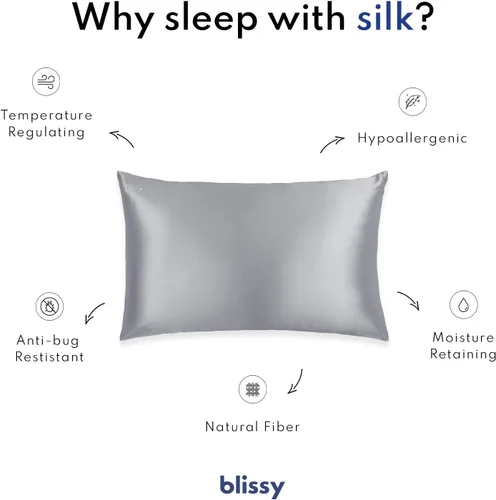 Miniatura 6 de Ahorra un 10% en la funda de almohada de seda Blissy (tamaño queen) Paquete: 100% seda de morera pura, fibras de alta calidad, absorben la humedad