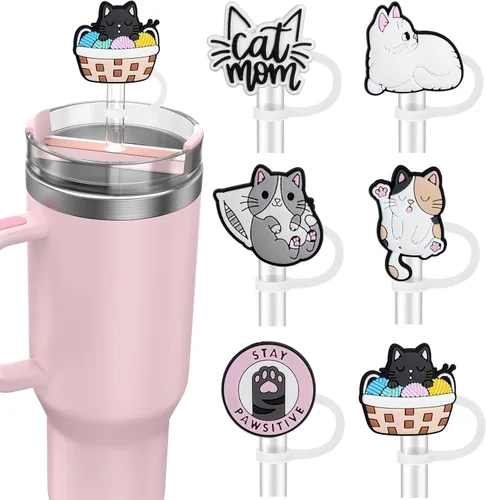 Miniatura 9 de 6 piezas de cubiertas para pajitas de vaso Stanley Cup Tumbler 30 oz / 40 oz, cubiertas para pajitas a prueba de fugas de 10 mm de silicona, lindas