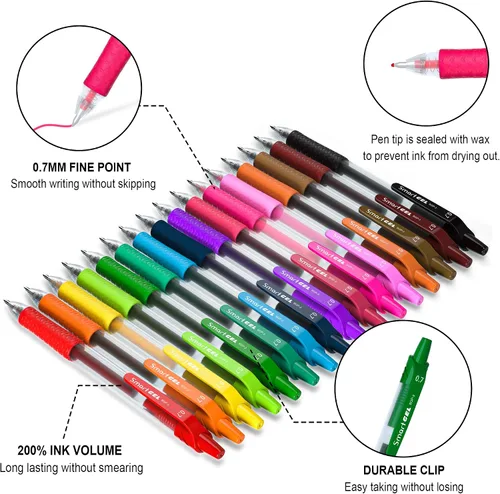 Miniatura 3 de Juego de bolígrafos de gel Smart Color Art, 16 colores, punta mediana, bolígrafos de tinta de gel retráctiles con agarre cómodo, escritura suave