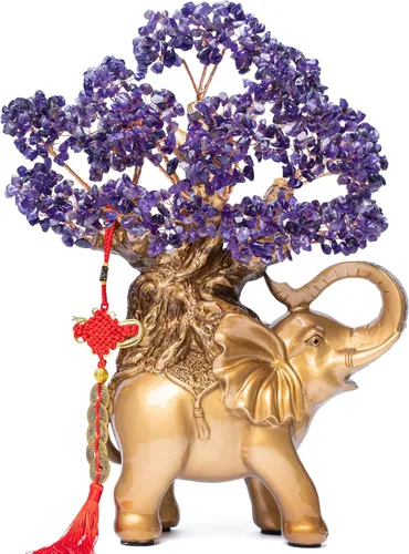 Miniatura 9 de Árbol de Dinero de Cristal de Amatista GEMBOURY en Estatua de Elefante Dorado, Bonsái Grande de 43 cm de Árbol de la Vida, Regalo de Decoración