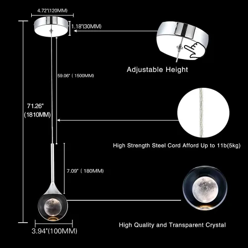 Miniatura 8 de Sedelan Lámpara colgante de cristal, iluminación moderna para isla de cocina, LED de 5 W, mini luz colgante, luces de isla de lujo para cocina