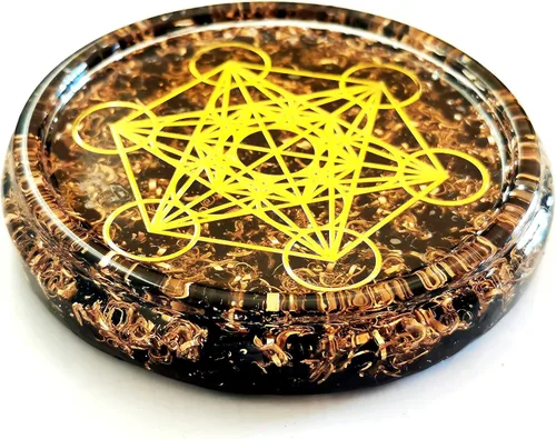 Miniatura 4 de Grande 4 "cristales de obsidiana Metatron's Cube Merkaba Coaster Placa de carga de agua Cúpula de energía