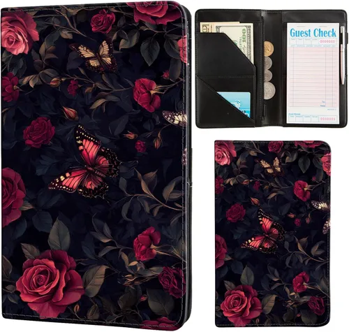 Miniatura 11 de Libretas para camarera de AIRMORS, con bolsillo con cremallera, libreta de cuero para camarera, cartera organizadora de dinero para camarero
