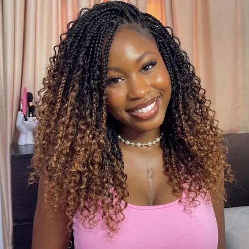 Miniatura 20 de COOKOO Cabello de Trenzas de Caja Bohemias de Ganchillo de 8 Pulgadas para Mujeres Negras, Paquete de 8, Cabello Sintético de Trenzas de Caja