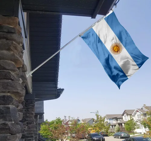 Miniatura 5 de Bandera argentina de 3 x 5 pies, grande, poliéster 100D en ambos lados para exteriores e interiores moderados, ojales de latón con cabecera de lona