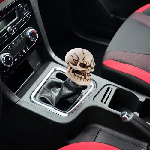 Miniatura 2 de Pomo de cambios con forma de calavera para palanca de cambios de coche, color beige, ajuste universal para la mayoría de las transmisiones manuales