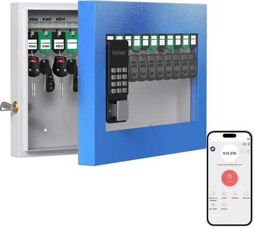Miniatura 16 de WeHere Caja de bloqueo inteligente de 72 teclas para montaje en pared, gabinete de llaves comercial con aplicación, teclado, Bluetooth y desbloqueo
