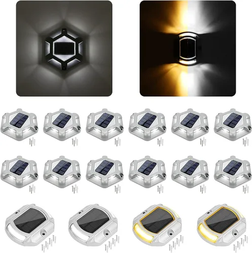 VOLISUN Paquete de 16 luces solares para muelle de entrada, (paquete de 12 luces hexagonales blancas + 4 unidades de 2 colores en 1 luces de muelle