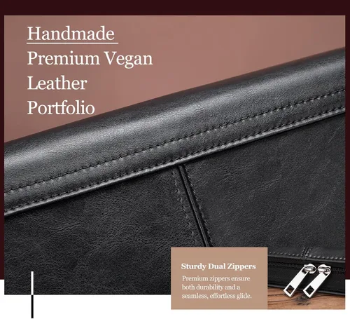 Miniatura 3 de Portafolio de cuero con carpeta de 3 anillas, padfolio de cuero vegano con cremallera, portafolio organizador profesional de negocios para regalo