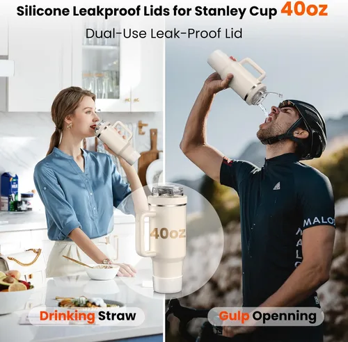 Miniatura 2 de Leakproof Flip Straw Lid Replacement for Stanley Quencher H2.0 Tumbler 40 OZ - Silicone Spill Proof Cup Top & Boot Set for Stanley, Dust-Proof Cover
