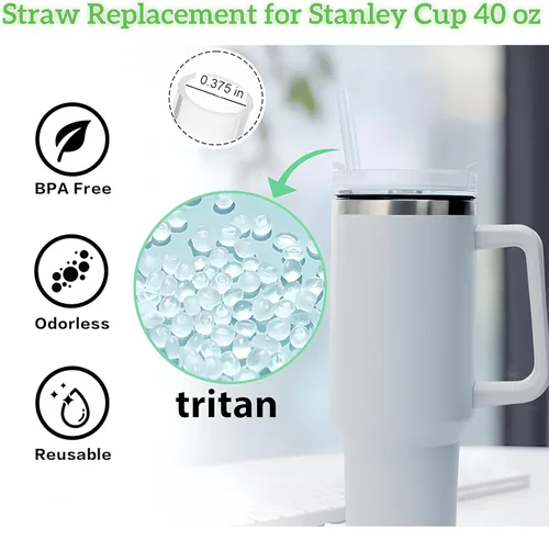 Miniatura 5 de Paquete de 6 popotes de repuesto Tritan para vaso Stanley de 40 onzas, 12 pulgadas de largo, sin BPA, reutilizables, con cepillo de limpieza, aptos