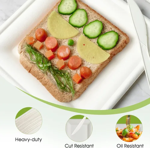 Miniatura 3 de ECOLipak 150 Piezas Platos Cuadrados Compostables, Platos de Papel Desechables de Caña de Azúcar Biodegradables Ecológicos de Alta Resistencia de 6