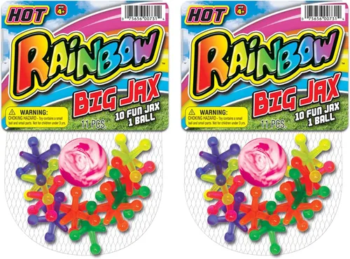 Miniatura 9 de JA-RU Juego Big Rainbow Jacks con pelota hinchable (1 juego, 10 piezas Jax) juegos de mesa vintage, juguetes clásicos para niños. Recuerdo