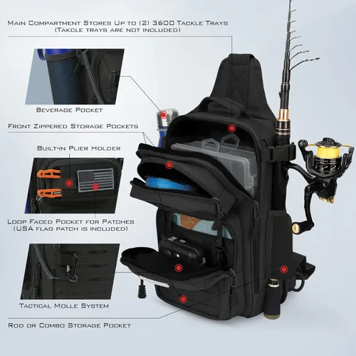 Miniatura 5 de KastKing BlowBak - Bolsa táctica para aparejos de pesca, mochila de pesca ligera, almacenamiento para equipo y equipo, regalo para hombres C: Negro