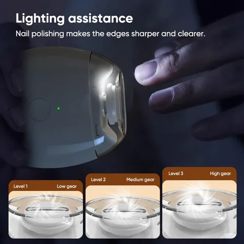 Miniatura 5 de Cortaúñas eléctrico automático: recortador de uñas recargable con luz LED, herramienta de cuidado silencioso de 3 velocidades para adultos, personas