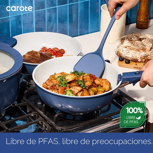 Miniatura 7 de CAROTE Juego de 27 piezas de utensilios de cocina de cerámica antiadherentes, juego de ollas y sartenes antiadherentes, utensilios de cocina no Azul
