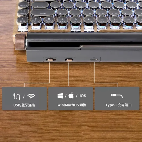 Miniatura 6 de GUAZI STORE Teclado mecánico de 83 teclas - Teclado inalámbrico con Bluetooth para juegos retro, interruptor azul anti-fantasma (madera)