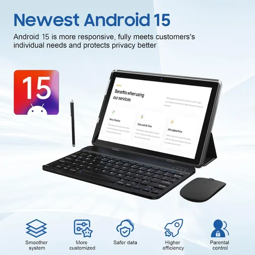 Miniatura 3 de Tableta Android 2 en 1 12 GB RAM+64 GB ROM Tablets 10 pulgadas Android 15 Tablet Set, tabletas con funda de teclado ratón Stylus, 10.1 IN HD