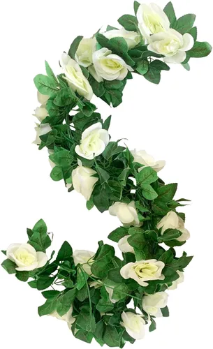 Miniatura 10 de Paquete de 2 Guirnaldas de Vid de Rosa Artificial Rosas Falsas Flores Plantas Enredaderas Colgantes Decoración de Hojas Florales para Boda Fiesta