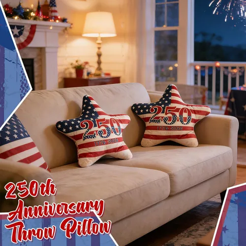 Miniatura 5 de 2Pcs 4th of July Patriotic Throw Pillows, 250th Anniversary USA American Flag Star Shape Pillow, Hypoallergenic Plush Stuffed Pillow for Couch Home