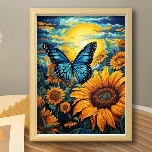 Miniatura 4 de Maripabon Kit de pintura de diamantes de girasoles 5D para adultos, diseño de mariposas y diamantes redondos, arte de animales, flores, arte