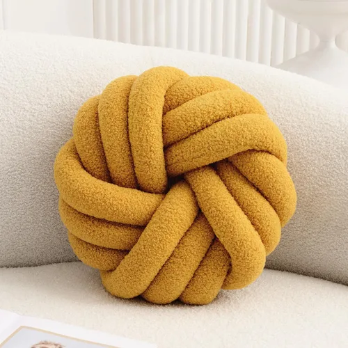 Miniatura 7 de Almohada de Nudo Blanco Crema de 13.7'' Almohada Redonda Decorativa de Felpa Suave Almohada de Bola de Nudo Almohada Anudada Hecha a Mano Cojín