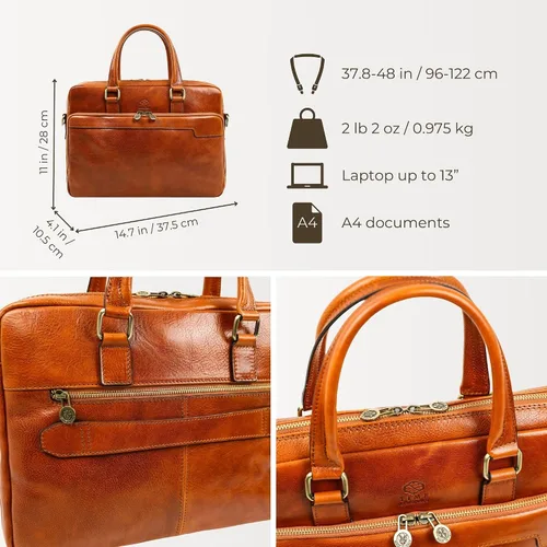 Miniatura 4 de Time Resistance Maletín de cuero - Bolso italiano hecho a mano de cuero para portátil - Maletín para hombre y mujer - Bolsa para computadora
